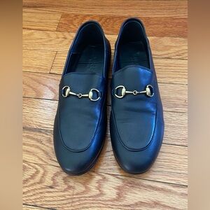 Men's Black Leather Loafers with Gold Detail